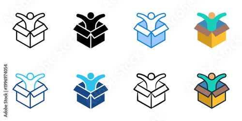 Unboxing experience icons set multiple style collection. Editable stroke 

