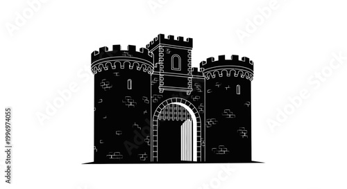 Medieval Castle Gate Tower Architecture.