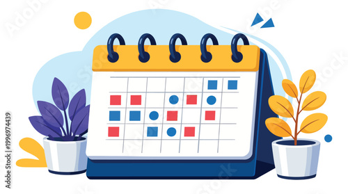 Modern flat design illustration of a desk calendar depicting scheduled events and tasks for business organization and personal planning