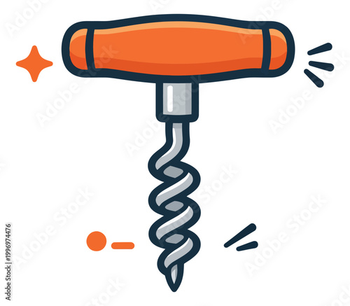 Bold line art illustration of a corkscrew depicting a wine bottle opener for kitchen and bar use