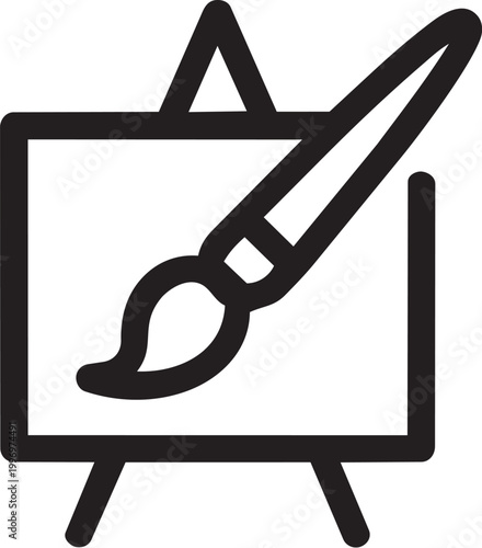 Black icon of a paintbrush on an easel