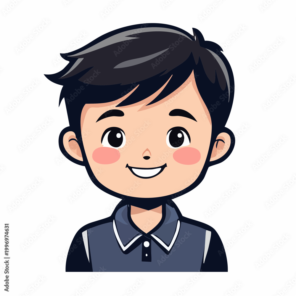 Obraz premium Cartoon Boy Avatar with Dark Hair and Blue Shirt