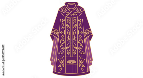 Purple robe with gold embroidery details.