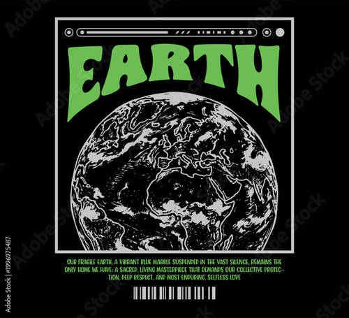 Schilderij op canvas Vector illustration streetwear of earth for T-Shirt design with slogan and disto
