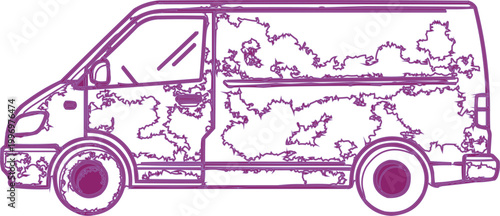 Cargo van features a textured purple silhouette.