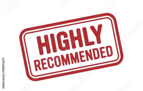 Highly recommended stamp icon in red color on white background
