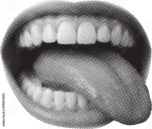 pop art halftone mouth with tongue retro comic lips vector illustration