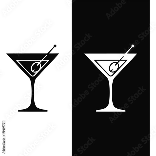 Cocktail martini glass icon illustration in black and white colors