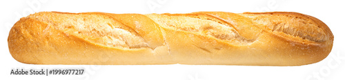 French baguette bread isolated on white background with clipping path, crispy crust and soft interior, classic bakery product ideal for food concept and clean copy space.PNG File.