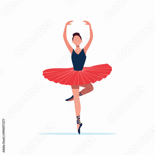 Ballerina in Red Tutu Performing Ballet Dance