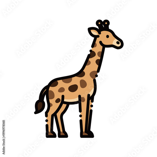 A cute giraffe with a long neck and skin patterns. Ideal for zoo, wildlife, or children's education themes, with scalable vectors.