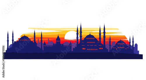 Silhouette of Mosque at Sunset.