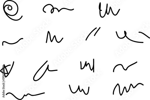 A Collection of Handwritten Scribbles and Undulating Lines in Black on a White Background, Offering a Minimalist and Artistic Aesthetic
