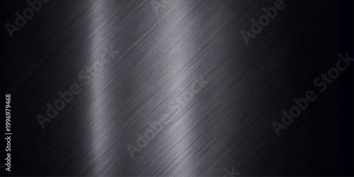 A polished stainless steel plate creates an industrial brushed metal texture with a smooth silver surface and shiny grey metallic reflections on a dark abstract aluminum sheet material