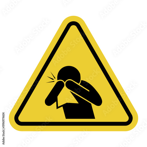 Cover your cough and sneeze. Reduces the risk of spreading viruses and bacteria. Yellow warning triangle sign. Cover your mouth and nose when coughing and sneezing.