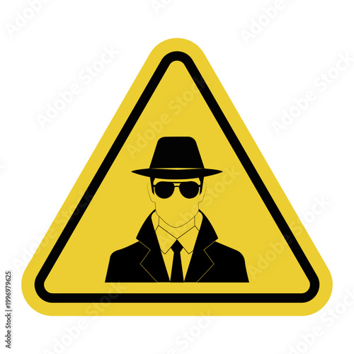 Incognito. Anonymous mode or hidden presence. Privacy and personal data protection. Confidentiality. Yellow warning triangle sign.