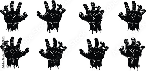 A scary black hand print vector silhouette illustration featuring a monster design and animal deer tattoo pattern for a Halloween sign icon