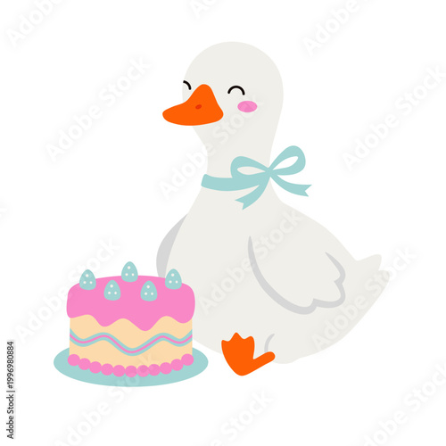 Goose with Cake Illustration for Birthday or Celebration