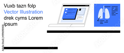 Healthcare innovation, digital medical records, telemedicine, data management, diagnosis visualization, technology integration. A laptop screen next to a lung diagram. Healthcare innovation