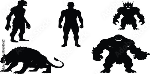 Vector illustration art featuring black silhouettes of a man, a woman, and a child with a dog engaging in sport and dance