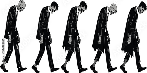 Hand drawn vector illustration of a young man and woman in a black and white fashion sketch featuring a stylish couple with artistic hair and clothing designs