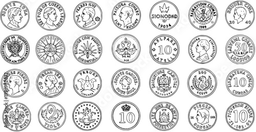 Konstfotografi Collection of Vintage Coin Illustrations: Portraits, Symbols, and Denominations