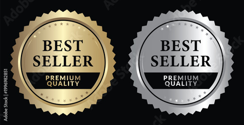 Best Seller Premium Quality Golden and Silver Emblem Vector Illustration, Luxury Badge Collection, Award Seal Symbol, Elegant Metallic Design Isolated on White Background