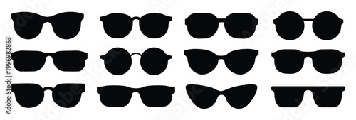 Set of Black Spectacles Vector Illustration, Eyeglasses and Sunglasses Icon Collection, Vintage Classic Modern Glasses Rim Silhouette, Stylish Male Female Optical Accessories Isolated on White Backgro