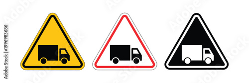 Truck Warning Icons in Silhouette Flat Style, Safety Sign Design Featuring Vehicle Hazard Symbols for Road, Transport, and Traffic Graphics