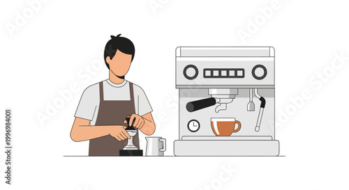 Barista Preparing Espresso Coffee with Professional Machine