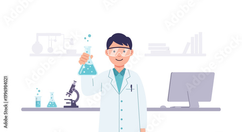 Young Scientist Holding Erlenmeyer Flask in Laboratory