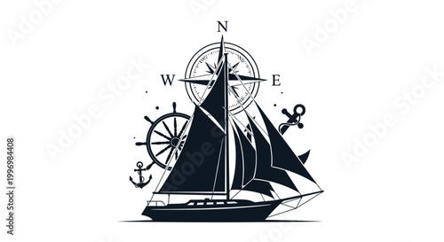 Black Sailing Ship Navigation Iconography.