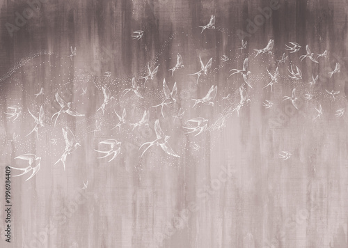 Fotografi birds fresco, watercolor, wallpaper mural