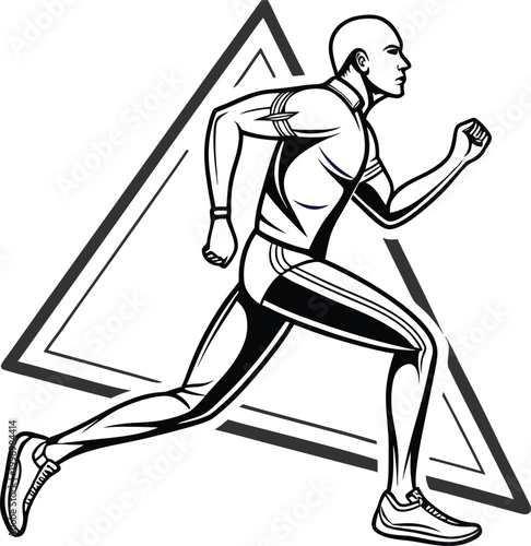 Professional athletic man running fast in motion silhouette graphic isolated on clean transparent background vector art.