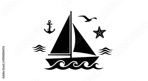 Sailboat on Water with Anchor.