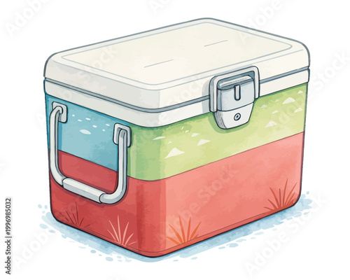 Watercolor Ice Cooler Box Icon, Picnic Storage Clipart, vector illustration Isolated on White background