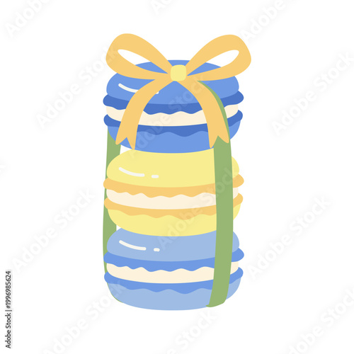 Macarons Stack with Yellow Ribbon and Bow Illustration