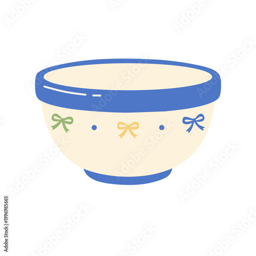 Coquette Bowl Illustration with Ribbon Bows Decoration
