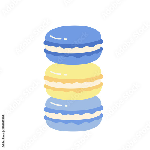 Macarons Stacked Three Blue and Yellow Cookies Illustration