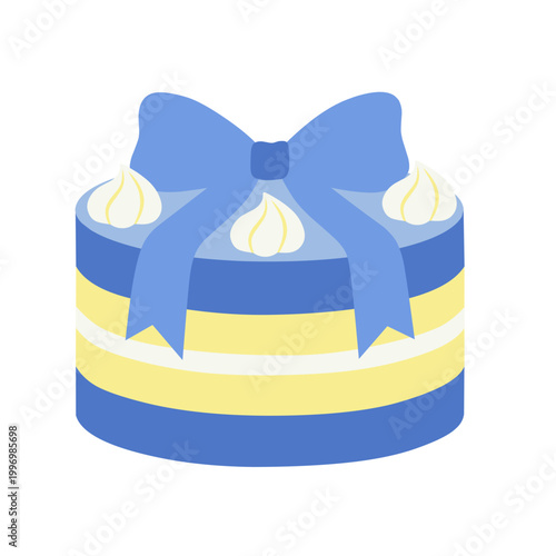 Cake Illustration with Blue Bow for Celebration Events