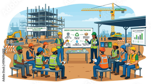 Green Construction Training Workshop with Diverse Workers on Building Site Promoting Sustainability and Eco Friendly Practices