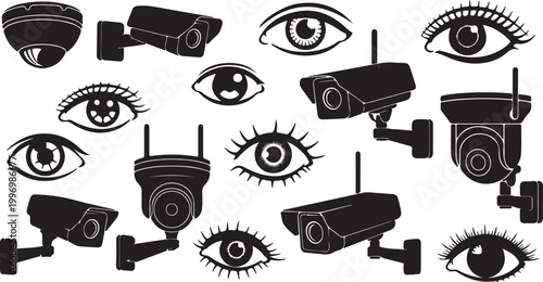 Security Camera or cctv sign, logo, badge, icon, sticker, label, emblem, stamp, symbol, video surveillance