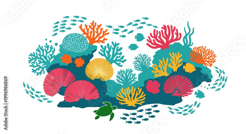 Colorful Coral Reef Marine Life Illustration.