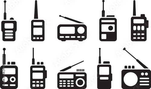 Walkie Talkie and Radio Communication Silhouette Set with Portable Devices, Wireless Technology Icons for Security, Emergency, and Communication Designs