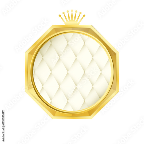 Luxury Gold Octagonal Frame with Crown and Quilted Pattern Background