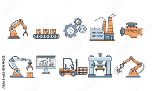 Industrial automation icons for smart factory and manufacturing