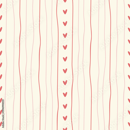 Seamless floral striped pattern in Regency style with hearts. Perfect for textiles, wallpaper, wrapping paper, and romantic vintage decor.