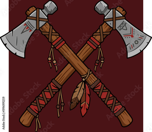 Crossed Native American Tomahawk Axes Illustration.