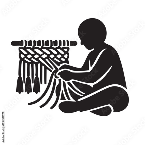 Fotografía Person Doing Weaving Macrame Craft Hobby Vector Illustration