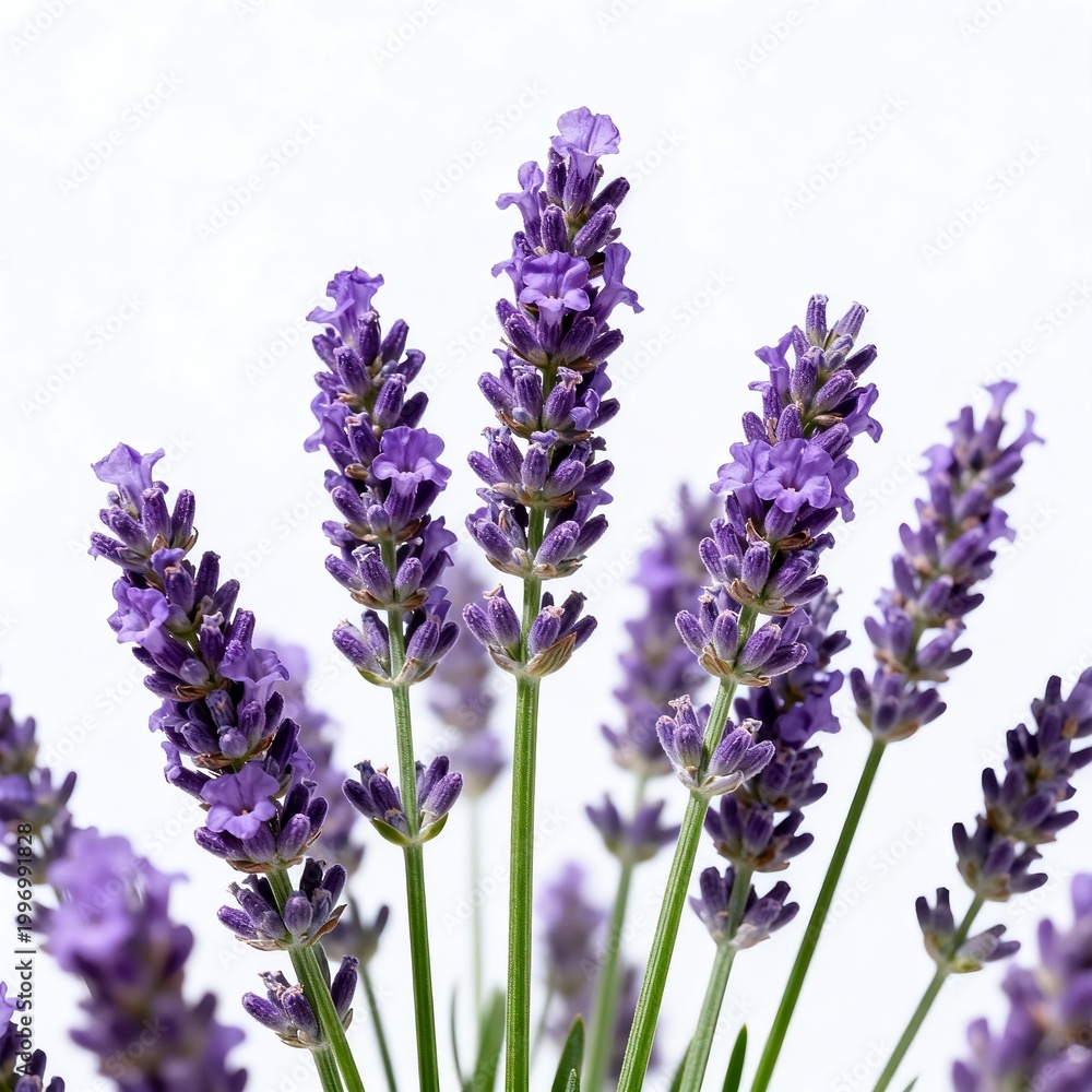 Naklejka premium Fresh Purple Lavender Flowers on White Background
